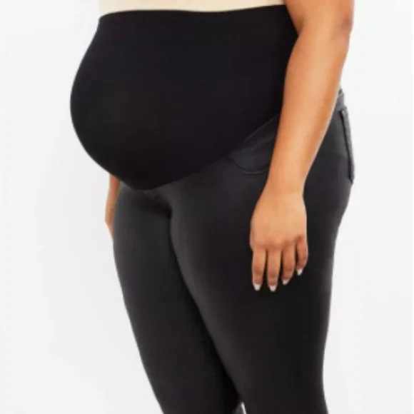 Motherhood Plus Size Indigo Blue Coated Skinny Leg Ankle Pant Black 1X - Picture 3 of 13